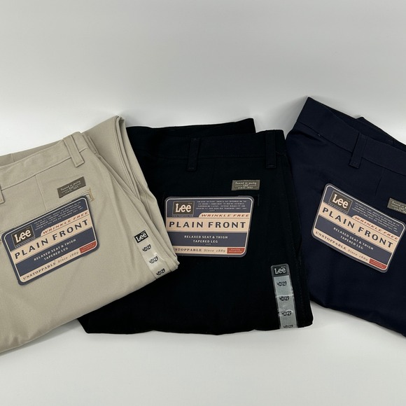 Lee Other - BUNDLE Lee Mens Plain Front Relaxed Fit Tapered Leg Chino Pants 40x29 NWT Office